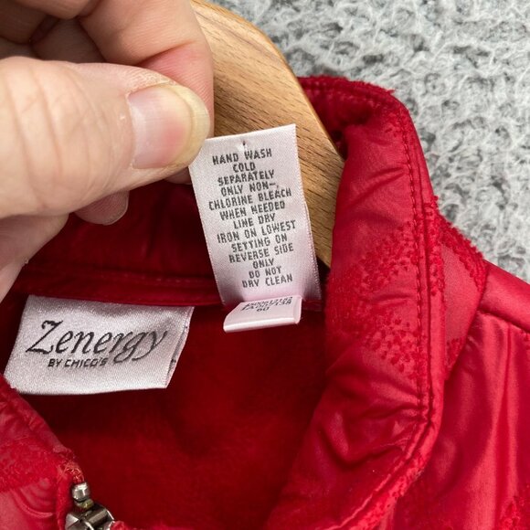 Chicos Jacket Womens 0 US Small Red Textured Diamond Vest Sleeveless Zip Pockets - Picture 7 of 10